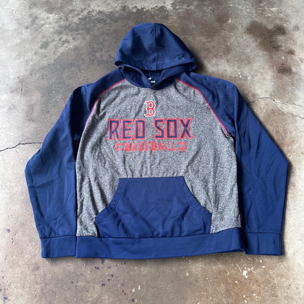 Fanatics Hoodie Mens L Blue Grey Excellent Red Sox Baseball Raglan Sweatshirt